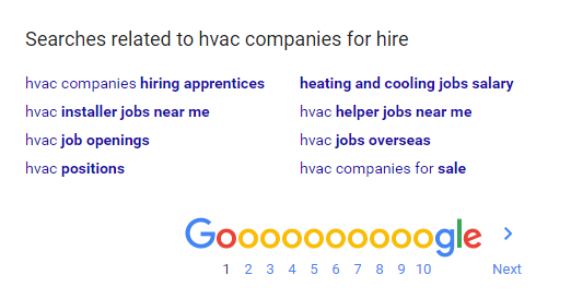 HVAC companies search result.