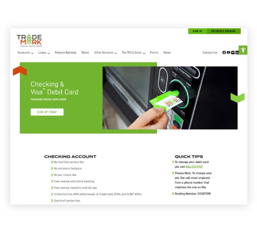 Default page design for Trademark Credit Union